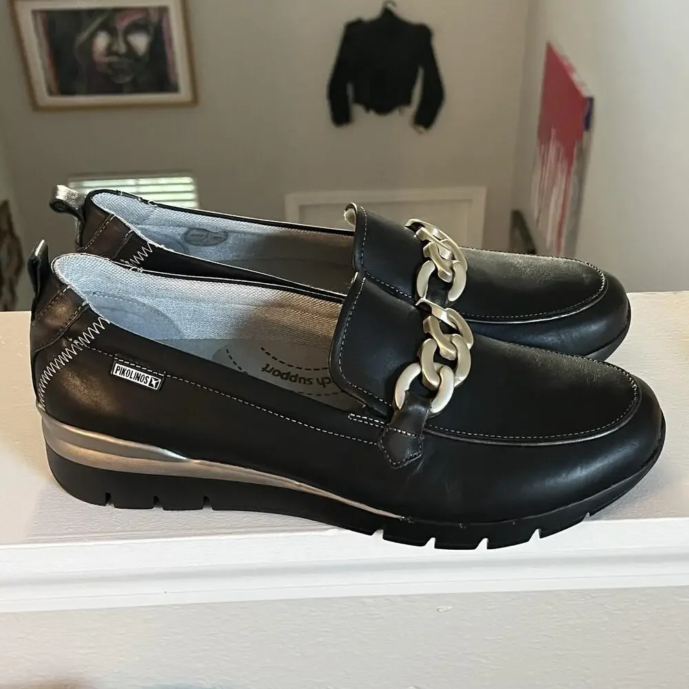 Pikolinos Loafers Cantabria Womens 10 Cowhide Leather Chain Slip On Arch Support